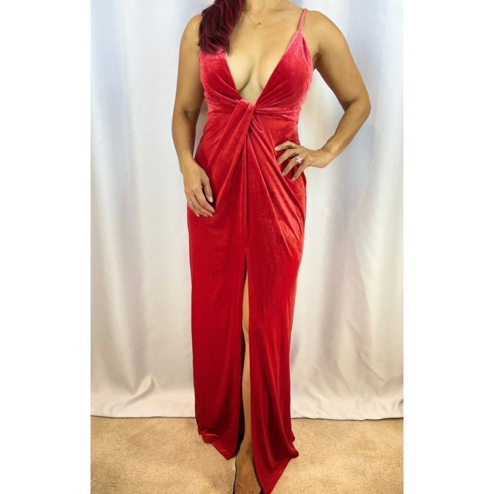 NWT Superdown Red Aurora Deep V-Neck Formal Gown